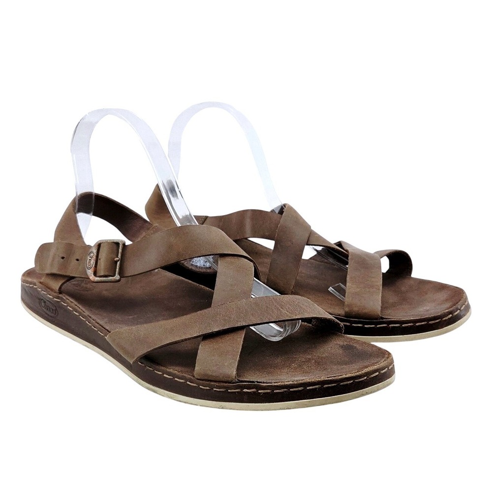 Chaco Wayfarer Leather Sandals Womens 12 Otter Brown J106530 Buckle Strappy